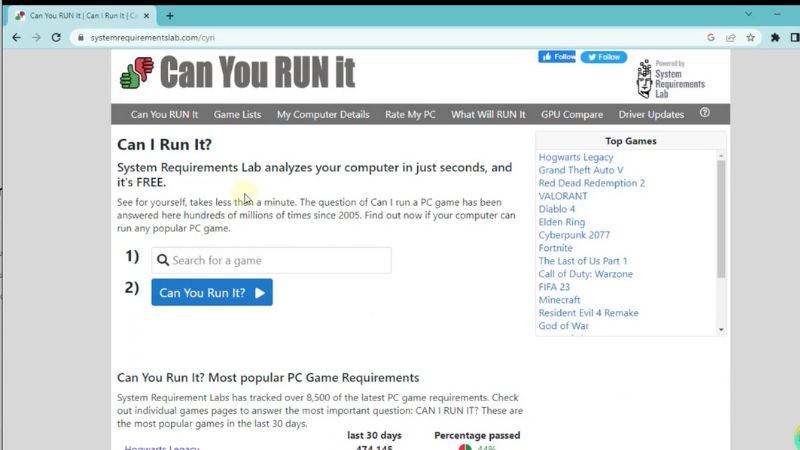 cara cek pc game compatible dengan Can you Run It